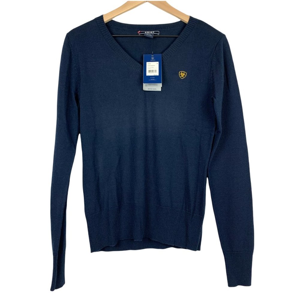 *Sold* Ariat Ramiro Sweater Women's Navy Merino Wool Blend w/Yellow Logo